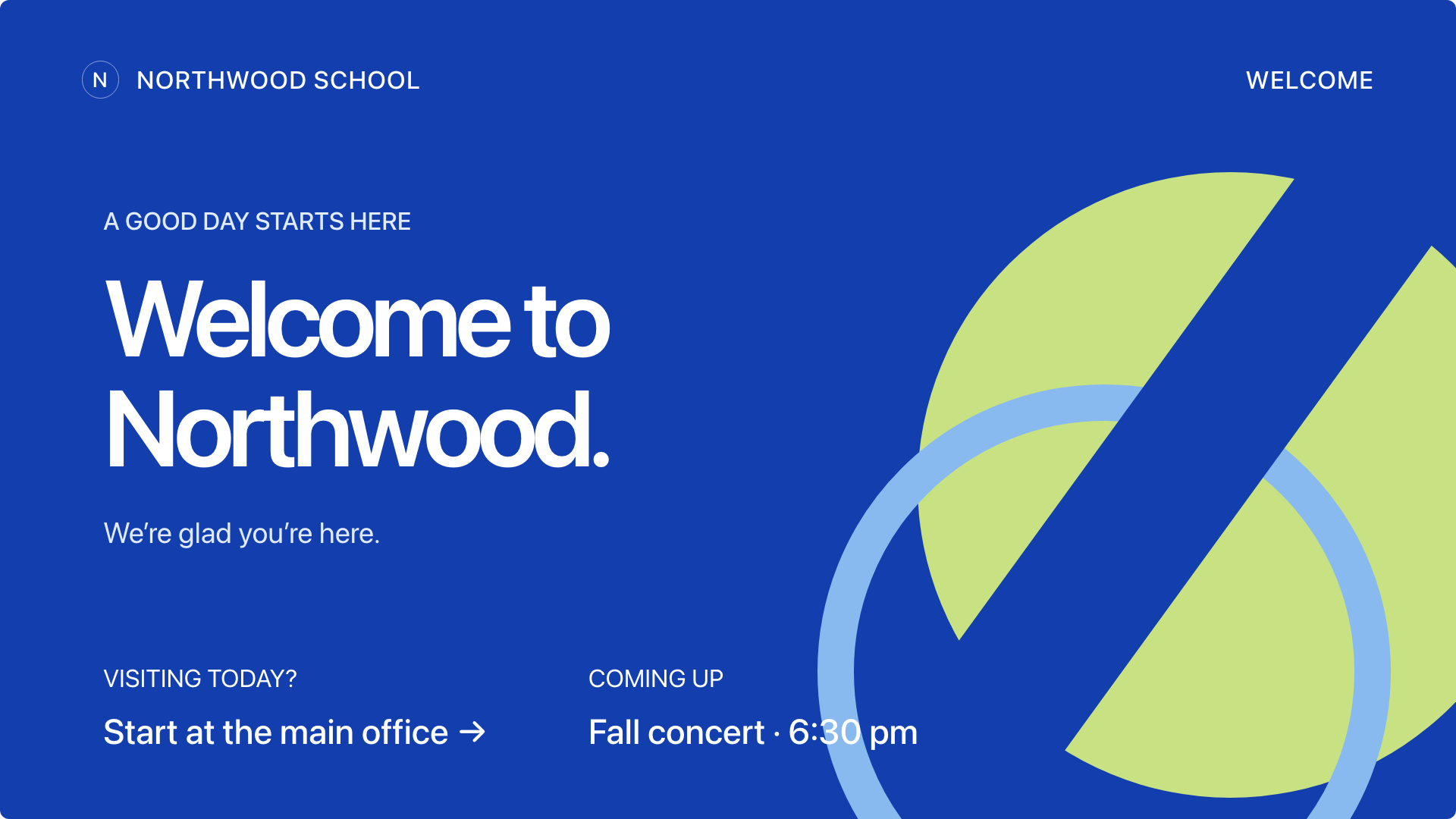 Sample full-screen welcome display